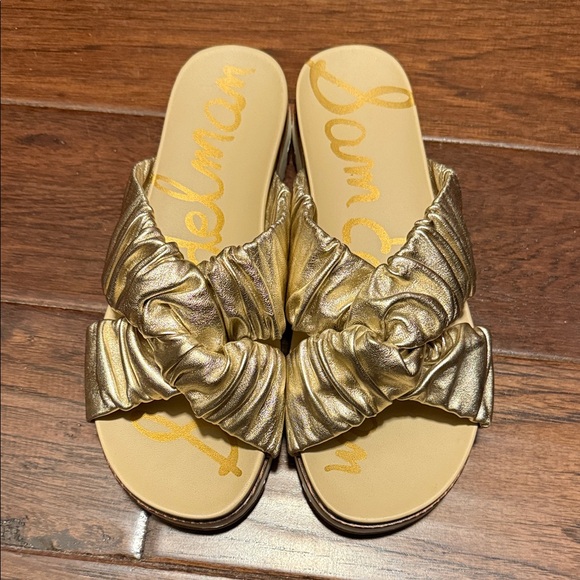 Sam Edelman Metallic Gold Ruched Slide Sandals - Picture 3 of 8